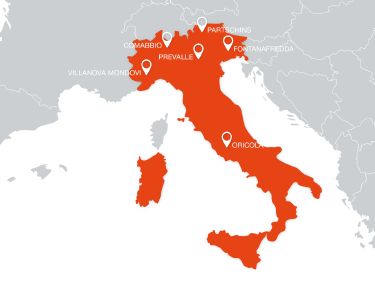 [Translate to French:] Mappa con stabilimenti RÖFIX Italia